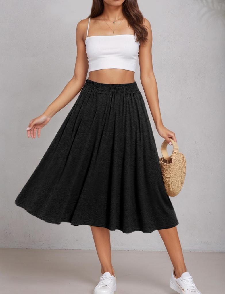 Maeau Long Loose High Size M Women's A-Line Skirt, Fit, Waist, Flattering, Workout, Casual, Commuting, Outdoor, Black,