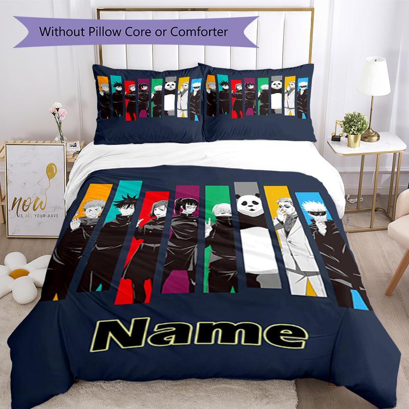 3pcs Custom Name Jujutsu Kaisen Bedding Set Duvet Cover Closure Includes 1 Duvet Cover & 2 Pillowcases, Soft and Comfortable for All Seasons.