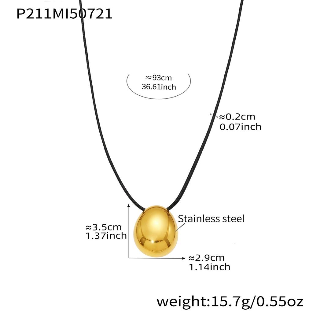 Oumika Geometric Pendant Necklace: High-Polished Stainless Steel with Black Cord, Clavicle-Length, Non-Fading, European & American Style.