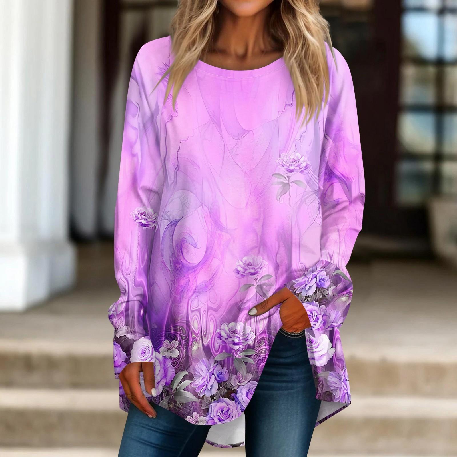 

Женская повседневная футболка больших размеров с длинными рукавами и круглым принтом, верхний пуловер XXXL фиолетовый