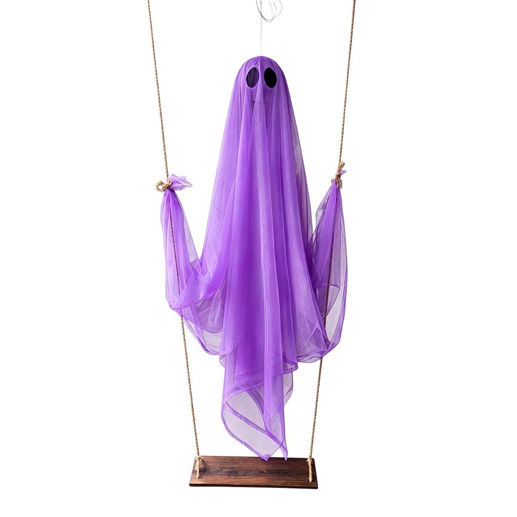 Large Ghost Swing Halloween Decoration Lightweight Hanging Outdoor Indoor Party Yard Festival Hanging Ornament with Soft Fabric and Rope