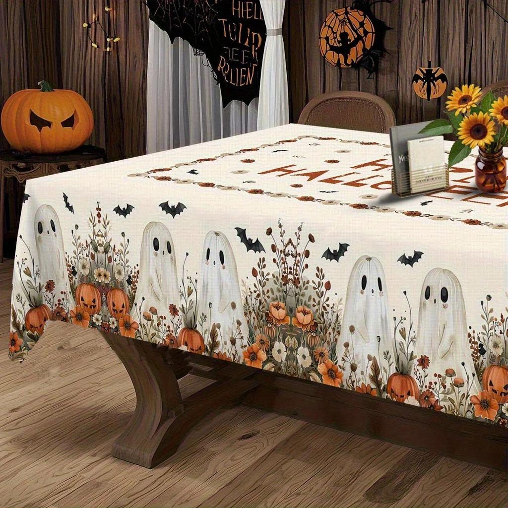 2D flach 1 Stück - Tischdecke für Halloween - Retro-Design mit Kürbissen, Fledermäusen und Blumenxzj