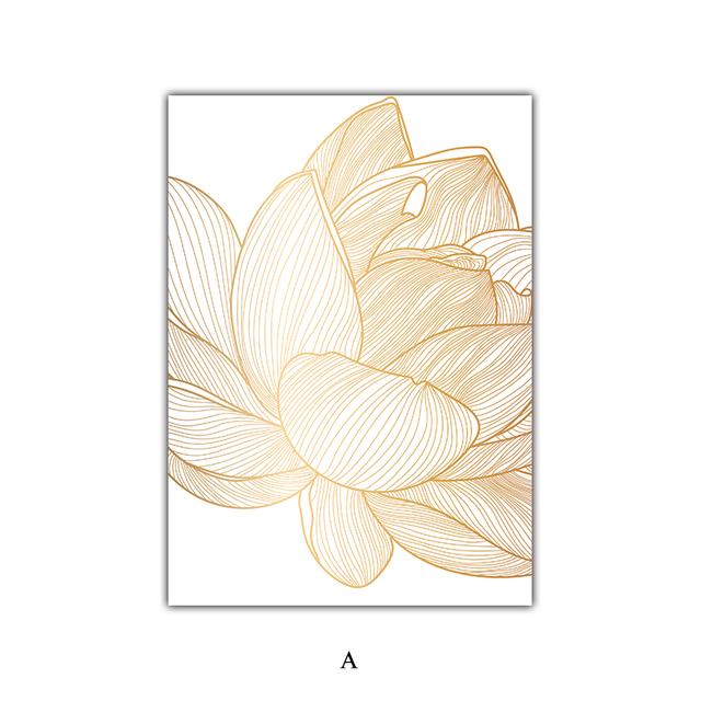 

Современная золотисто-желтая линия лотоса, абстрактная картина на холсте, новые китайские картины, принты для гостиной, настенный художественный декор, постеры 21*30cm