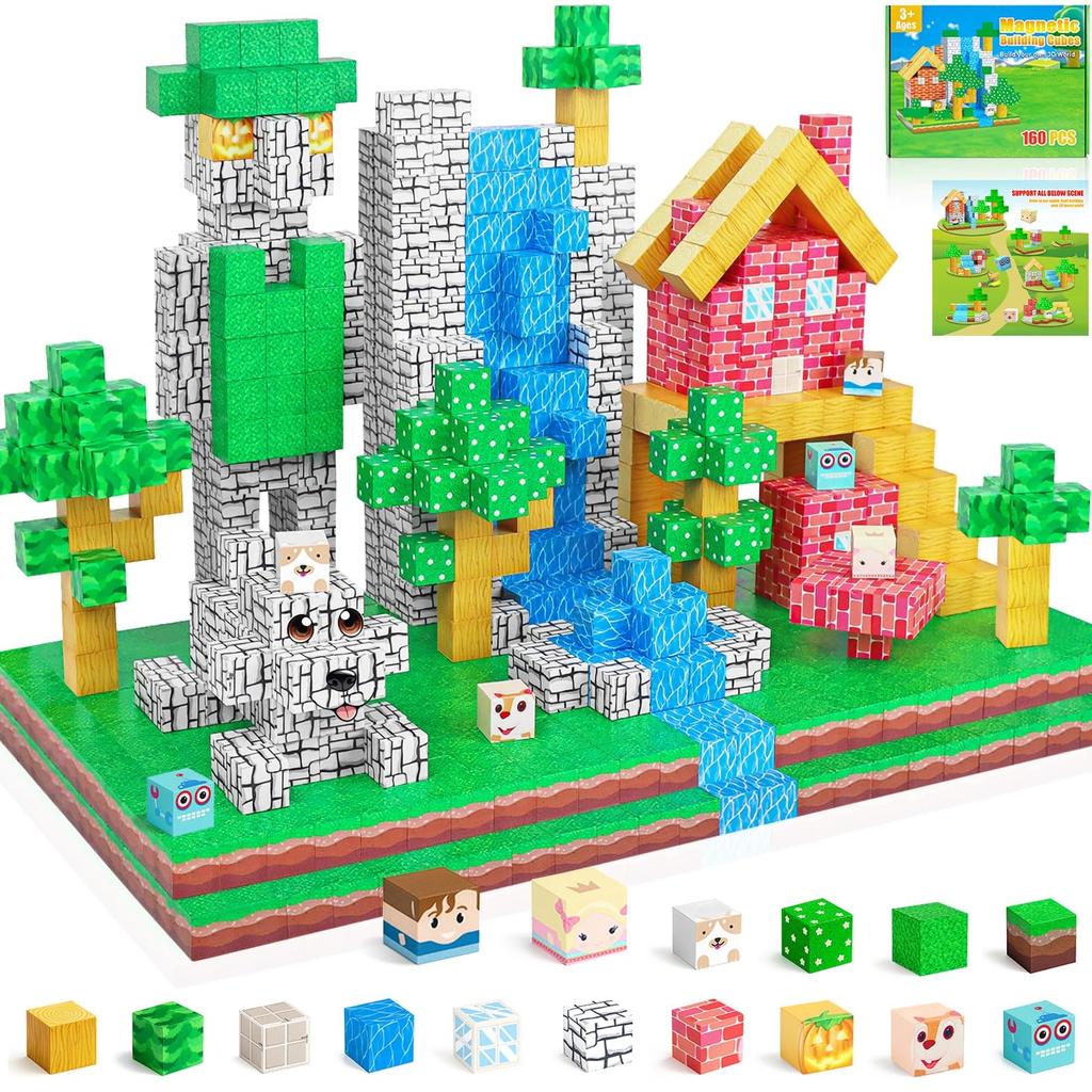 160-Piece Magnetic Building Blocks, 3D Puzzle, Educational Toy for Elementary School Students and Toddlers, Develops Creativity and Imagination,