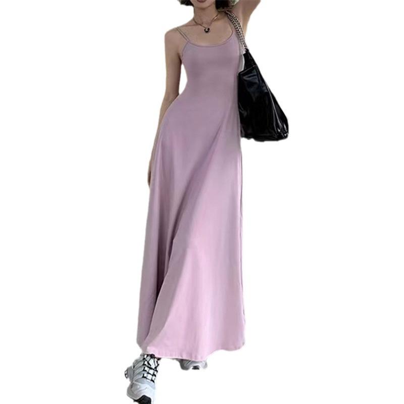 French gentle pure desire style Spice girl waist suspender dress women's summer slim and thin temperament A-shaped long skirt