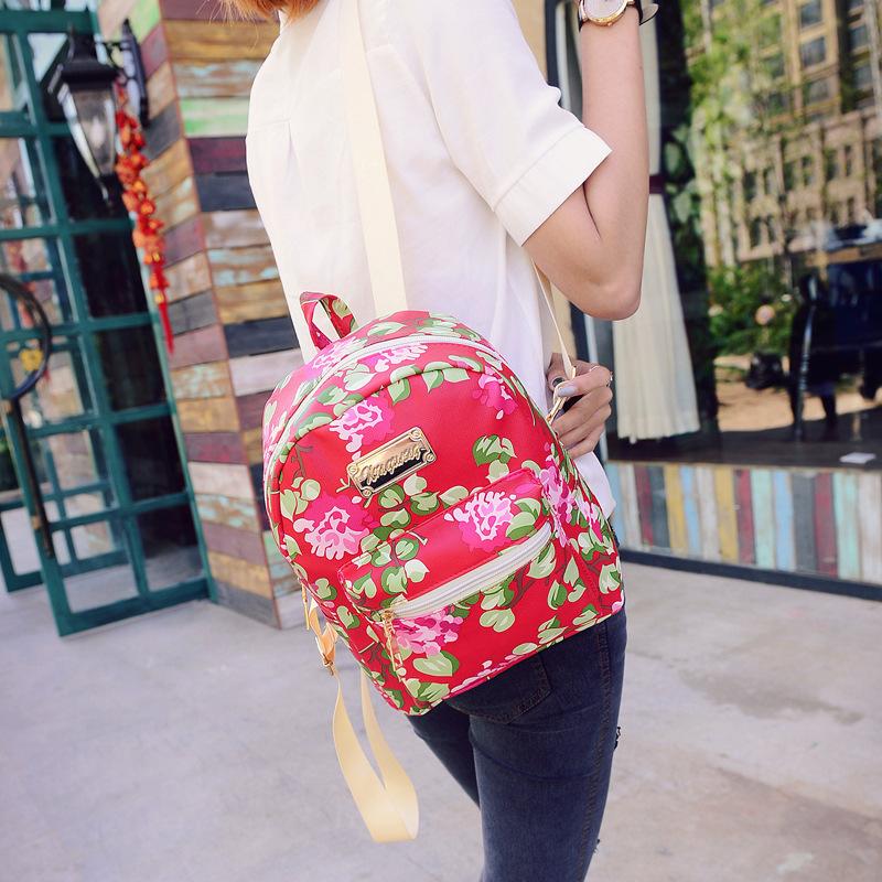 Blue Red Women Backpack 2024 Summer Small Retro Flower School Bags for Teenage Girls Street Casual Bagpack