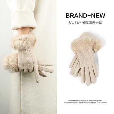 Wolle Wolle Premium Kaschmir Handschuhe Damen Samt Warm Fahren Niedliche Handschuhe