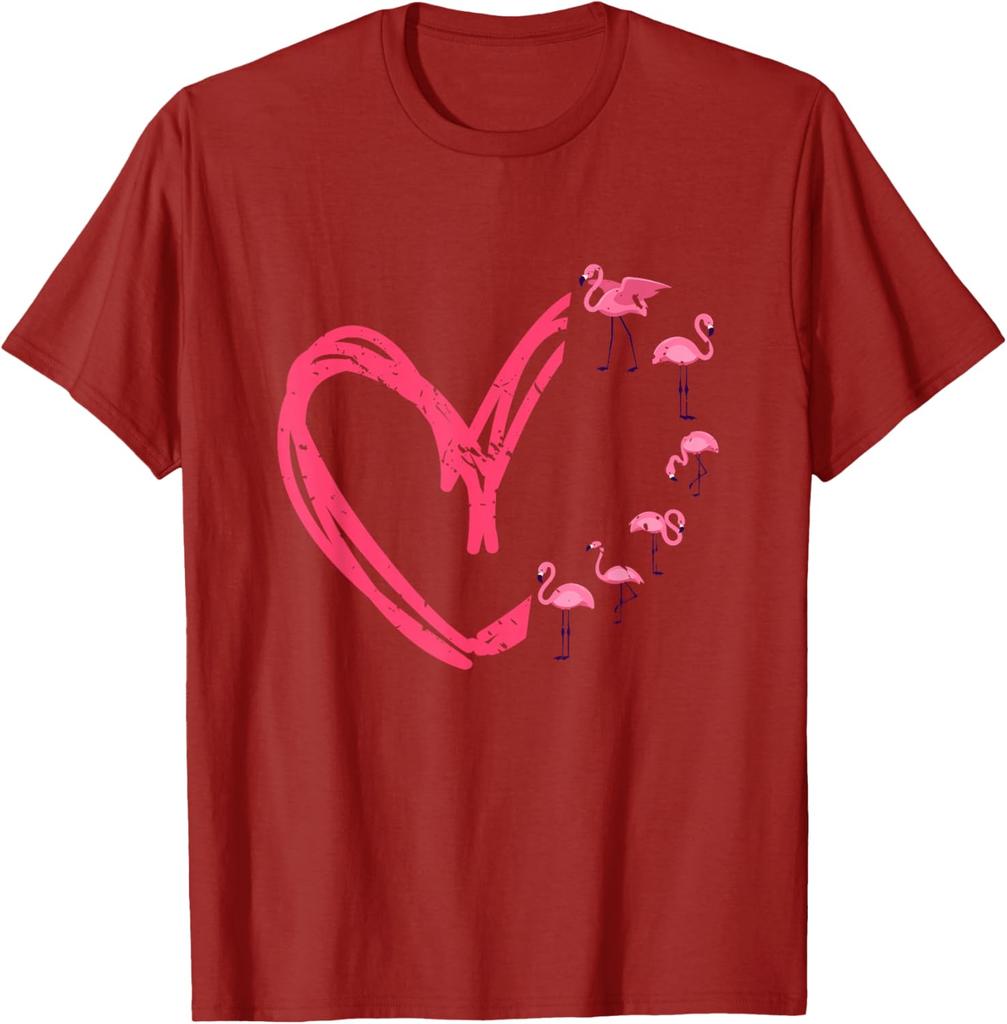 Flamingo Heart Graphic T-Shirt Casual Men's Short Sleeve Crewneck Cotton Tee Valentine Day