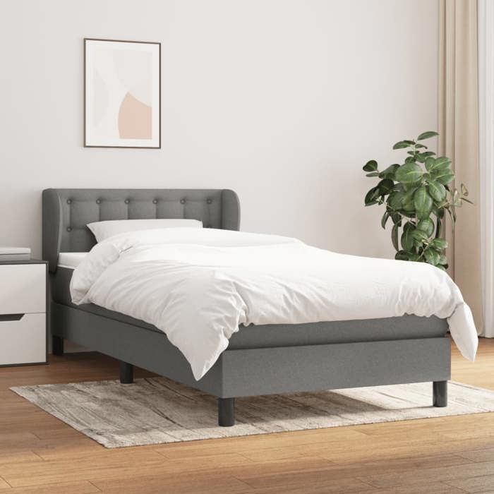 3126518 vidaXL Lit à sommier tapissier avec matelas Gris foncé 80x200 cm Tissu