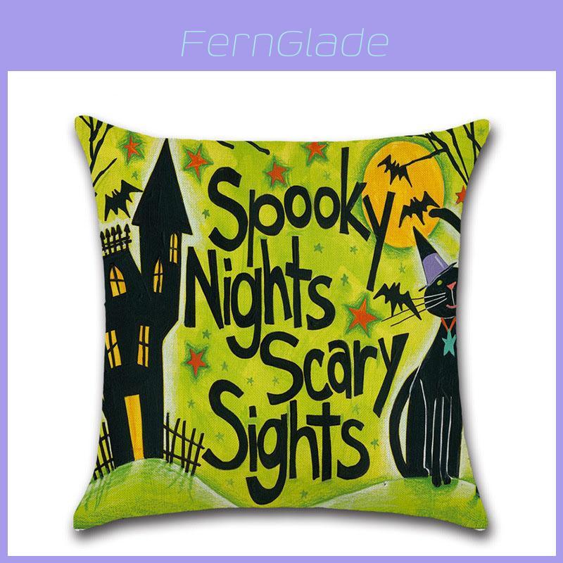 Luxurious Halloween Linen Pillow Case With Pumpkin And Ghost Pattern For Festive Decor