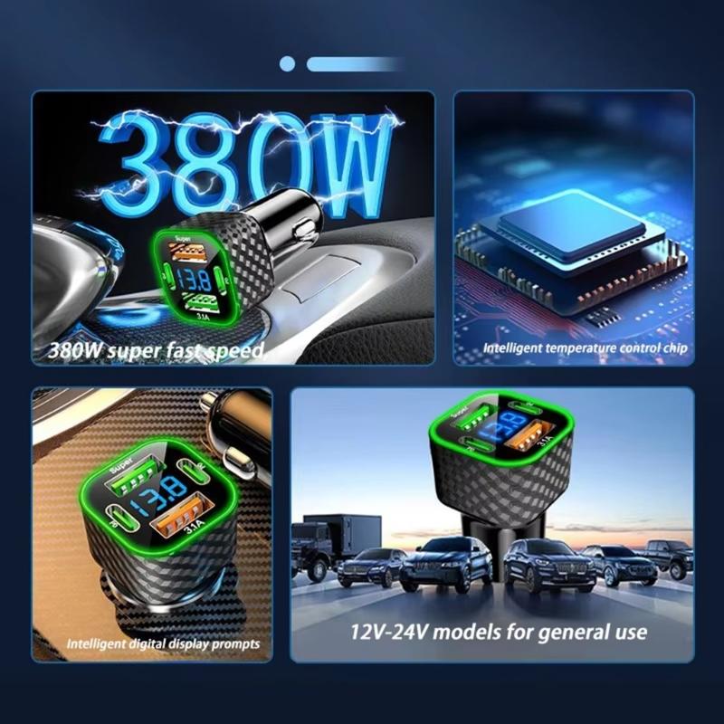 Intelligent  4 Port Car Chargers  Double  PD USB 3.1A Rapid Chargers  Universal 12V/24V Car Adapter Simple Installs for Vehicle Truck