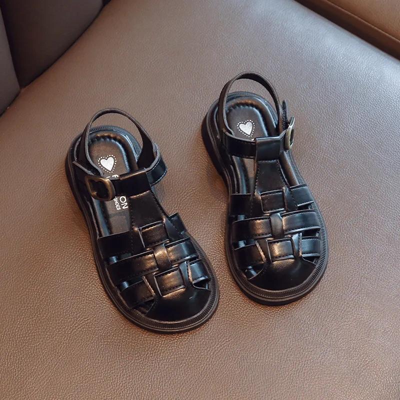 

Low Heeled Sandals for Girls Fashion Summer Vacation Gladiator Beach Shoes Girl Comfort Weave Back Strap Children Sandals H05122 26 чорний