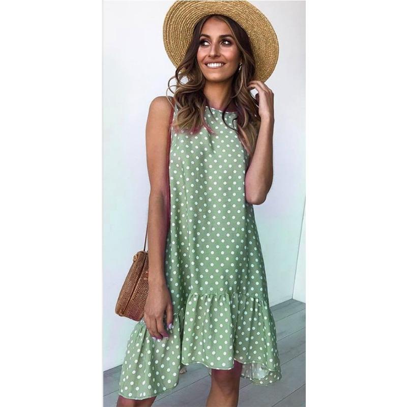 

IHUASU Вільна спідниця без рукавів у горошок із круглим вирізом M зелений