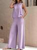 Elegant Solid Color Two-Piece Set: Crew Neck Tank Top & Wide-Leg Pants - Women's Clothing 2026