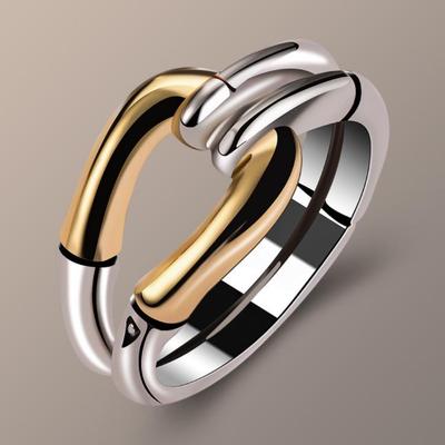 Sanjie Wish Geometric Bamboo Bone Ring, 18k Gold Plated Two-Tone Design for Women.