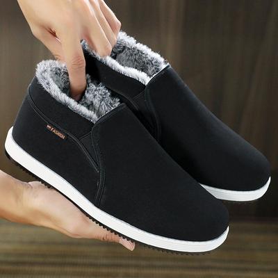 Winter Old Beijing Cloth Shoes Men's Fleece Warm High-top Cotton Shoes Men's Non-slip Thickened Plush Black Work Shoes