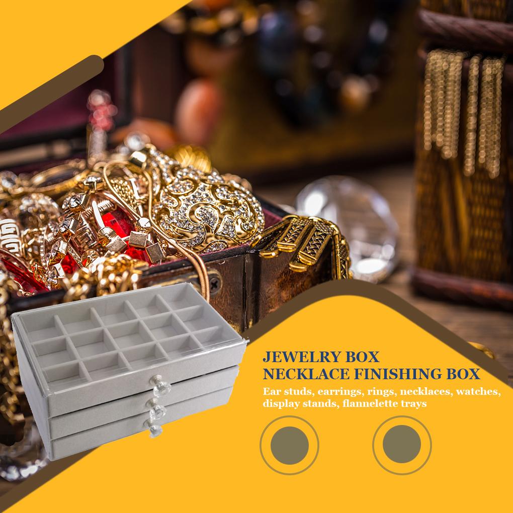 3 Layers Box 45 Grids Storage Jewelry Drawer Transparent Velvet Case Display Fashionable Holder for Women Girls