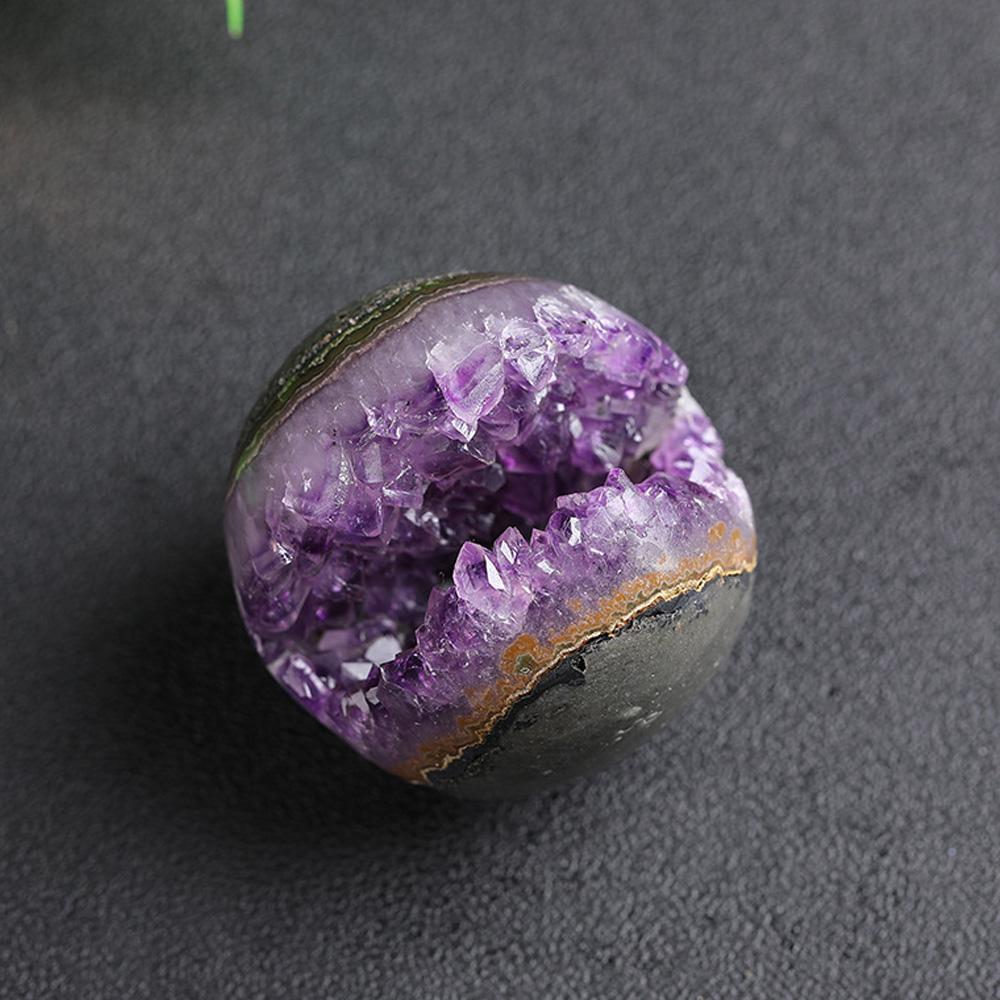 Natural Amethyst Druzy Geode Crystal Ball Opening Smile Sculpture Sphere Healing Mineral Specimen Collectibles Decoration