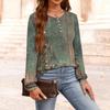 Women's Fashion V-Neck Button-Up T-Shirt With Floral Print Long-Sleeved Top