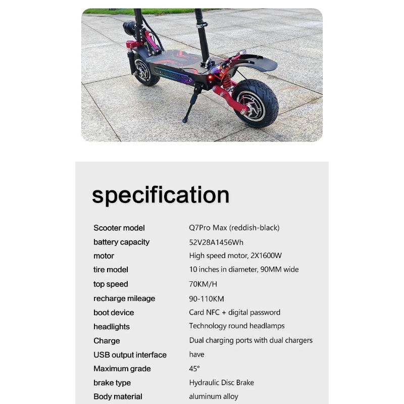 BOYUEDA Q7Pro Max E-Scooter 3200W Doppelmotor 52V28AH Batterie NFC-aktivierte App-Steuerung Escooter Leise Reifen Elektroroller