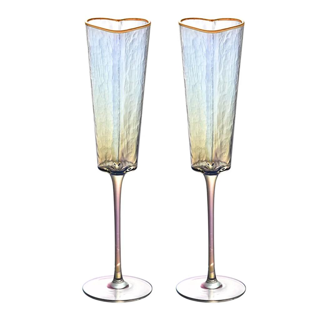 Fashion Golden Rimmed Heart Shaped Glass Goblet Durable Wine Drinking Glass For Home Party Club