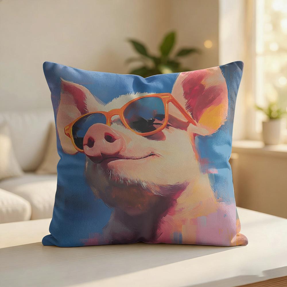 Cute Funny Pig Friends Gift Cushion Cover Silky Short Plush Invisible Zipper Dustproof Sofa Pillow Case For Home Decor
