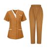 Women's Uniforms Quick Dry Fabrics V-Neck With Pockets Short Sleeves Long Pants Solid Color Workwear Suit