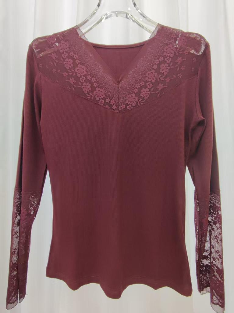 966 Sexy Lace Long Sleeve Mesh Top - Soft, Comfortable, and Skin-Friendly Women's Base Layer for Autumn/Winter.