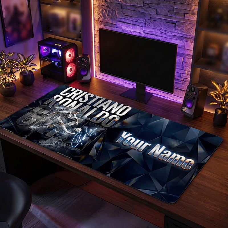 Tappetino Mouse Grande Personalizzato Cristiano Ronaldo, Stampa Testo Nome Personalizzato, Tappetino Scrivania Antiscivolo Logo Calcio Regalo Gaming