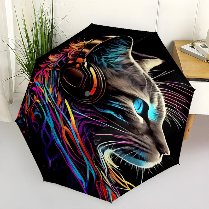 1pc Creative Cool Cat Headphones Automatic Opening and Closing Folding - A Good Choice for Gifts, Fashionable and Convenient Umbrella With Cute C