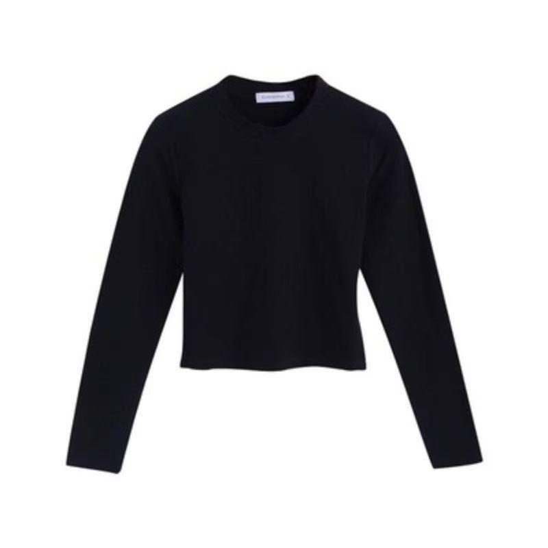Women's Black Off-Shoulder Long Sleeve Crop Tops - Autumn/Winter High Collar Cotton Fashion T-Shirts