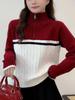 2026 Women's Half-Zip Color Block Stand Collar Slim Fit Knit Top, Loose and Flattering