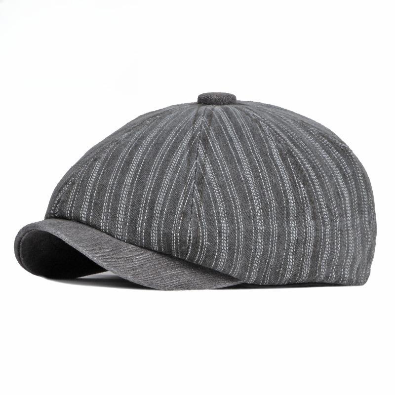 Vintage Striped Washed Denim Newsboy Cap Men Women British Retro Octagonal Beret Autumn Fashion Painter Hat Casual Peaked Cap