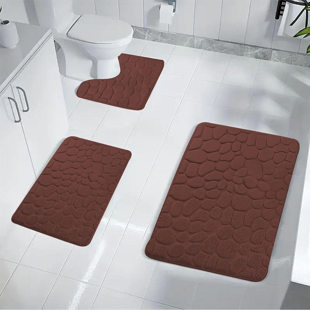 3PC Embossed Stone Pattern Toilet Mat Door Mats Absorb Water Mats Non-slip Carpet Mat, Can Wash Strip Carpet Home Decoration