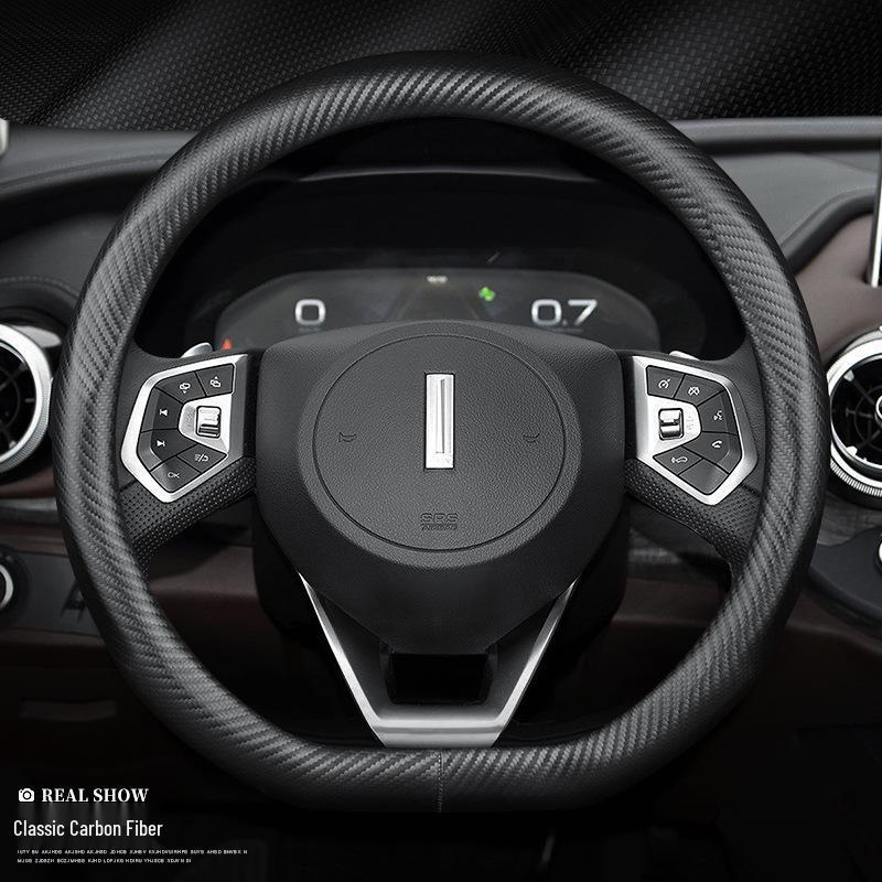 Wey Steering Wheel Cover: Carbon Fiber & Genuine Leather for VV5, VV6, Tank 300, Mocha, VV7GTPHEV