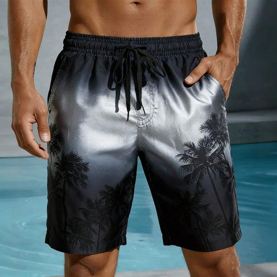 Men's Board Shorts Gradient Multicolored Palm Tree 3D Print Casual Beach Shorts Summer Casaul Vacation Lightweight Sport Shorts