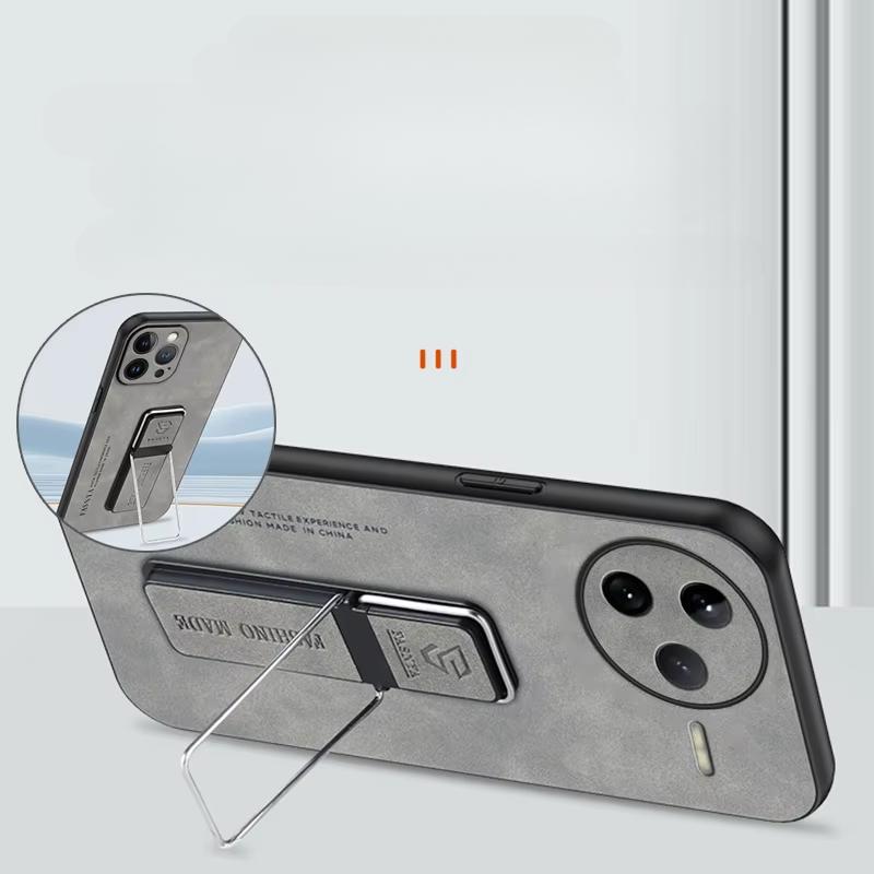 Sheepskin Leather Case for POCO F7 Ultra F7pro Luxury Matte Silicone Bumper KickStand Holder Back Cover for POCO F7ultra