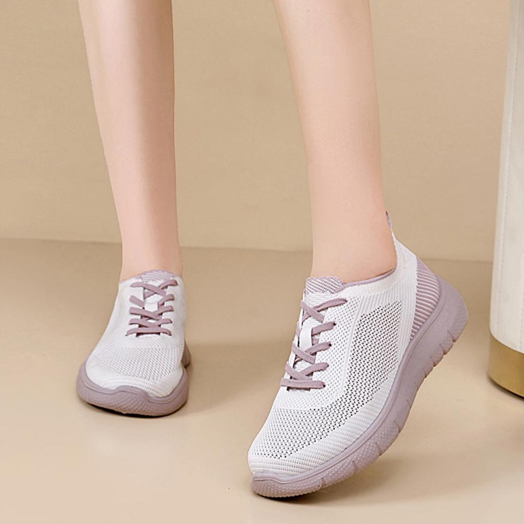 Women's Lightweight Knit Mesh Sneakers Round Toe Soft Sole Casual Athletic Shoes Breathable Flexible Walking Footwear