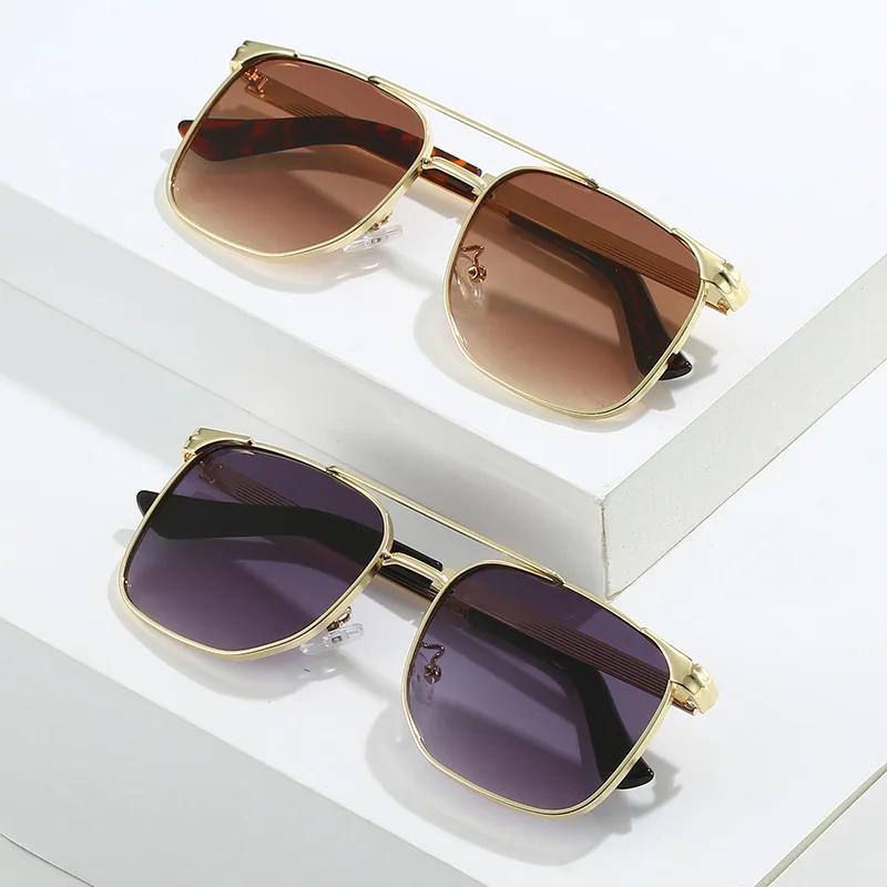 SHAUNA Vintage Metall Doppelbrücken Herren Quadratische Sonnenbrille Farbverlaufgläser UV400 Mode Damen Sonnenbrille