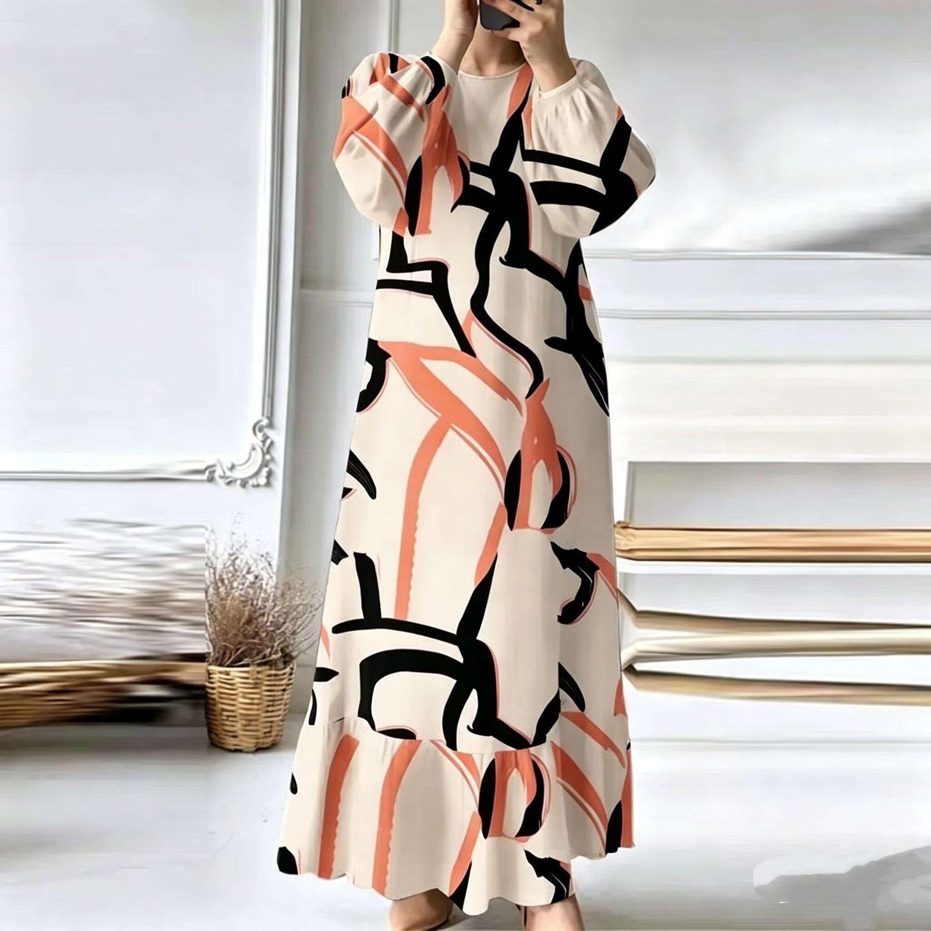Women s Vintage Puff Long Sleeve Maxi Dress Color Ruffle Hem L