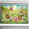 Cute Sheep Picnic Tapestry, Meadow Lamb Cartoon Background Cloth, Kids Room Wall Decor