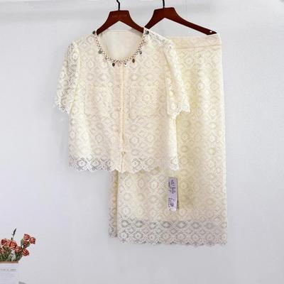 Women's Minimalist Cream Lace Scalloped Edge Two Piece Outfit