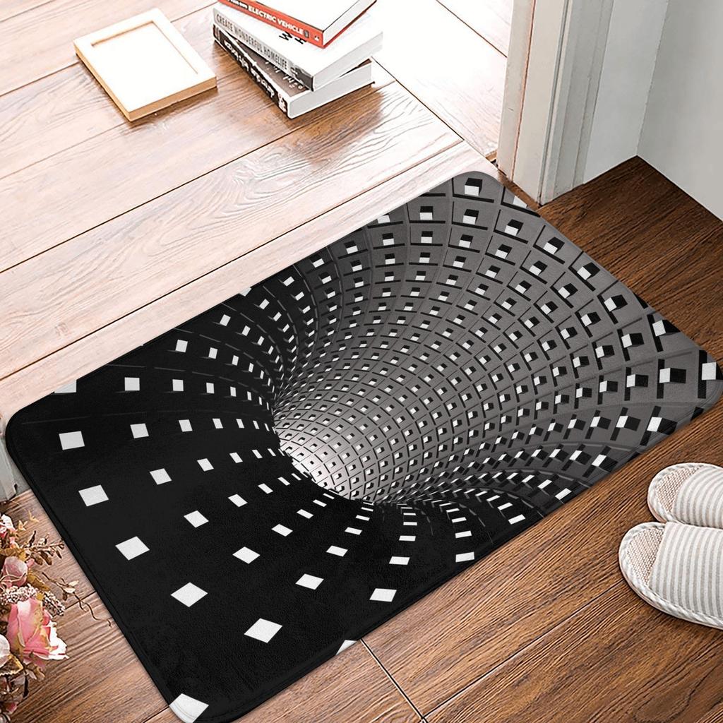 Grid Wormhole Floor Door Kitchen Bath Mat Anti-Slip Indoor Geometric 3D Vortex Doormat Living Room Entrance Rug Carpet Footpad