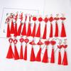 Hanfu-Inspired Red Tassel Clip-On Earrings with Chinese Knot Design