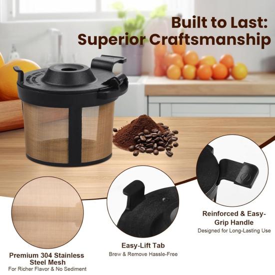 Reusable Stainless Steel Coffee Filter for Ninja Fits PB051 PB040 PB041ST 120-Mesh Fine Replacement for Pods And Grounds Eco-Friendly Coffee