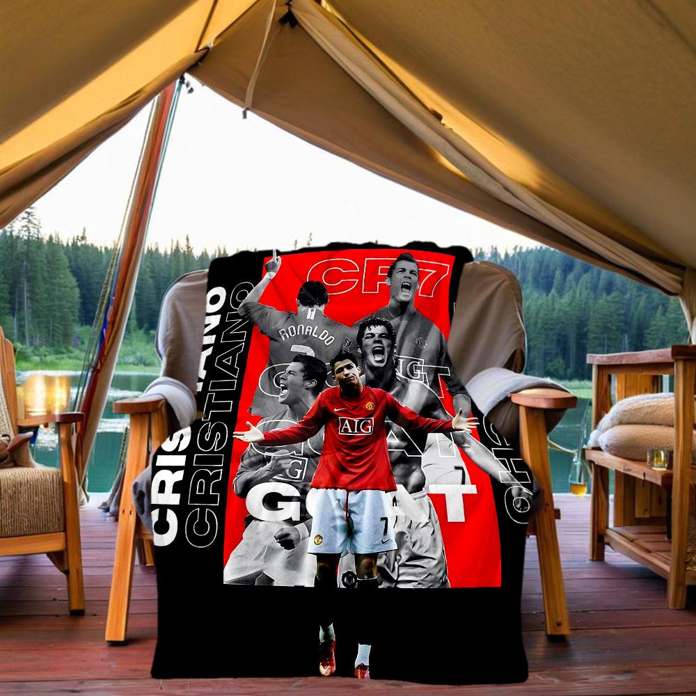 1pc Football Star Ronaldo Outdoor Blanket Lightweight Flannel, Soft & Warm, All-Season Use for Sofa, Outdoor, Camping, Living Room, Office082