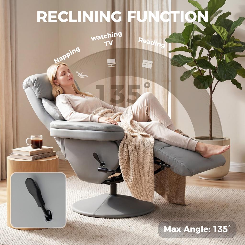 Upholstered Reclining Armchair, Manual Recliner Chair with Footrest and Adjustable Backrest, Grey