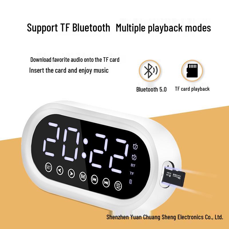 New Portable Bluetooth Speaker with Dual Alarm Clock and Card Slot, Heavy Bass for Home Use