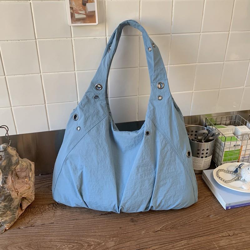 

Korean Style Ins Retro Casual Cloth Bag Trendy Niche Pleated Design Large Capacity Tote Shoulder Women озеро синього кольору