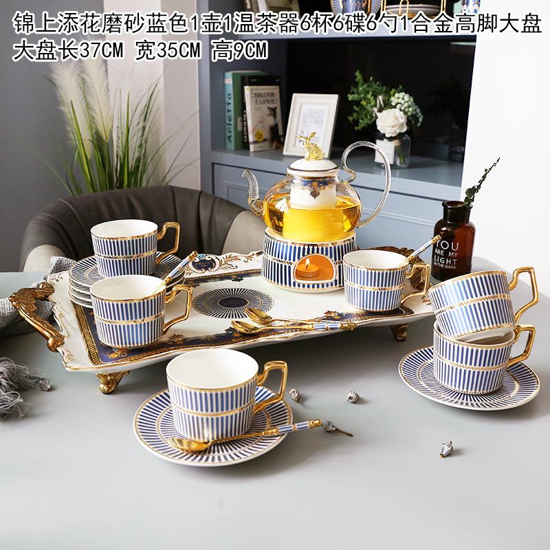 Household Flower Teapot Set, Glass Boiled Fruit Teapot, Ceramic Afternoon Tea Flower Fruit Teacup Tea Set, Candle Heating